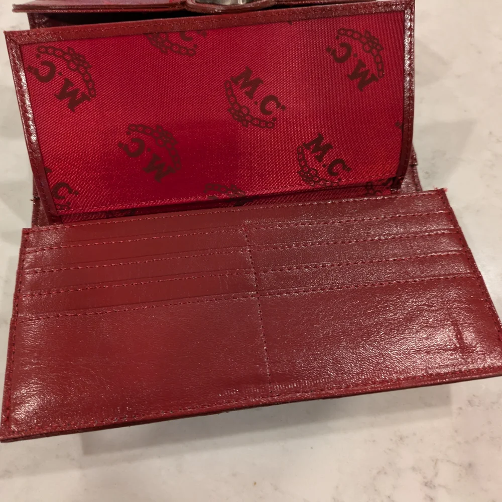 M.C.Red Leather Wallet with Embossed Design
